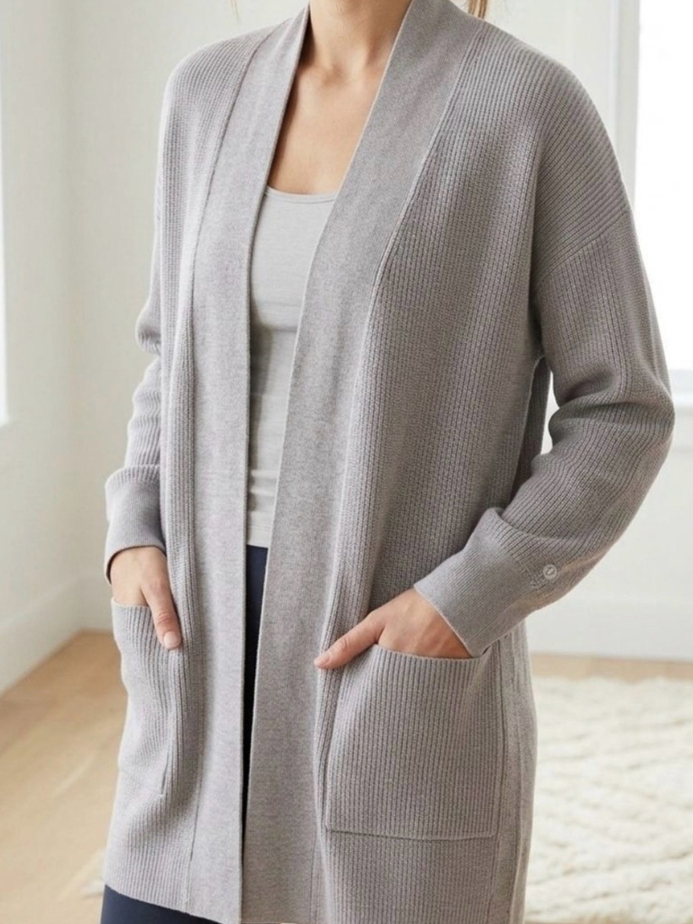 lululemon athletica Light Gray Open-Front Ribbed Cardigan
